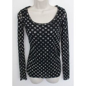 Fuzzi Italy Top Womens Medium Black Dot Print Long Sleeve Mesh Lightweight Italy